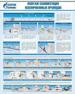 Стенд Монтаж самонесущих изолированных проводов, плакат, логотип, голубой фон. (800х1 000; Пластик ПВХ 4 мм; Алюминиевый профиль)